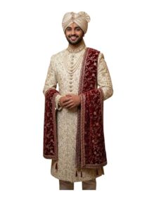 Men's Maroon Velvet Embroidered Sherwani